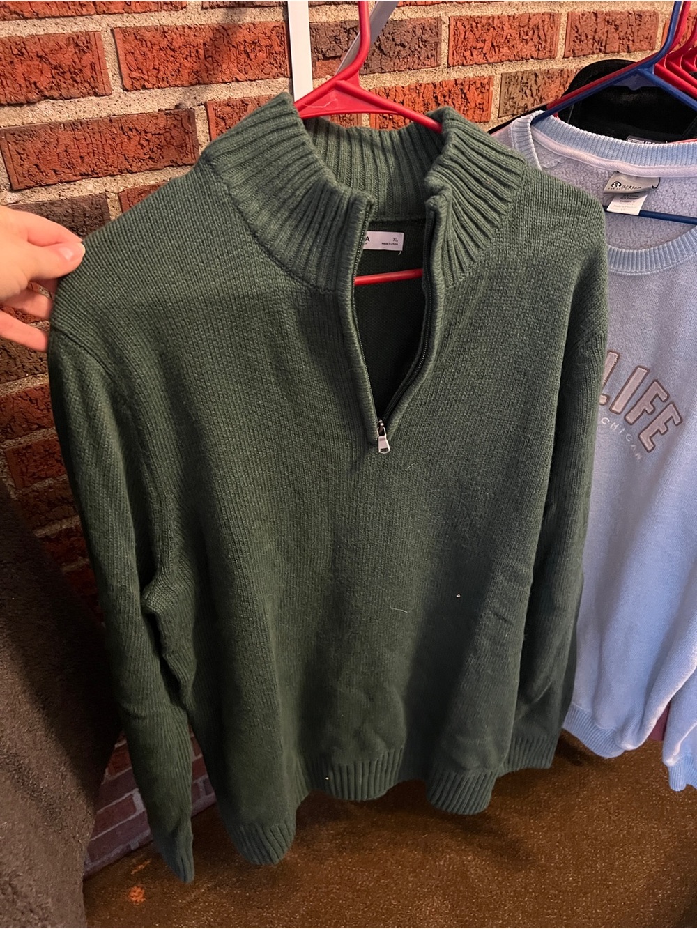 Sonoma Men's Forest Green Half-Zip Ribbed Collar Sweater